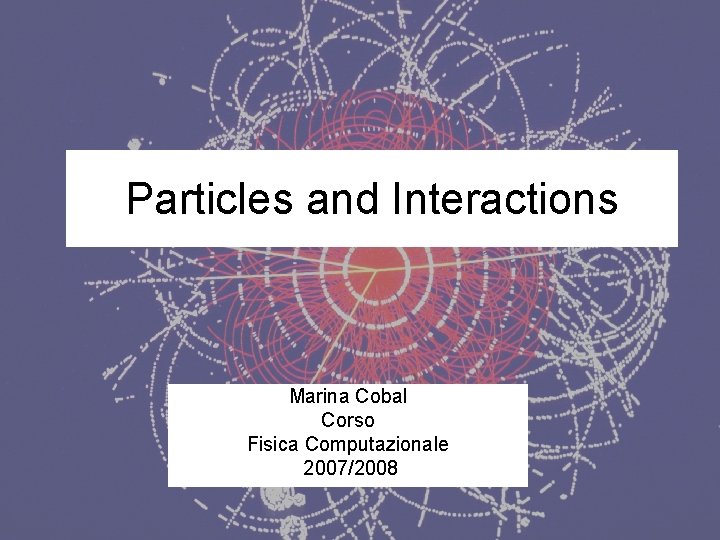 Particles and Interactions Marina Cobal Corso Fisica Computazionale 2007/2008 