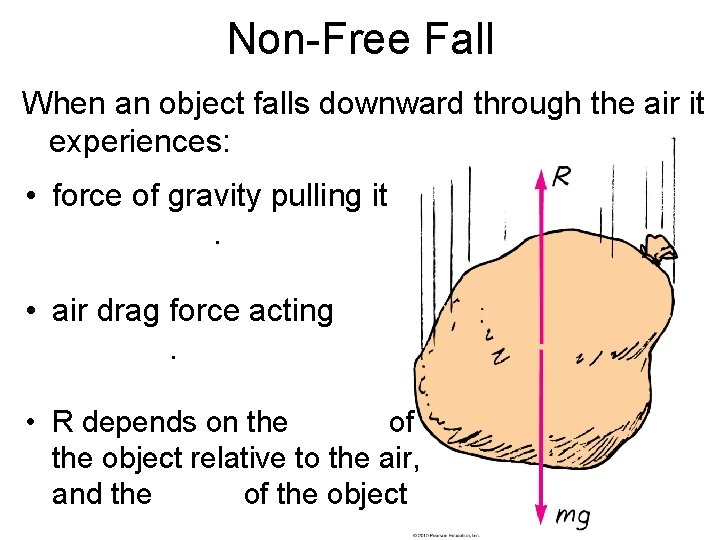 Non-Free Fall When an object falls downward through the air it experiences: • force