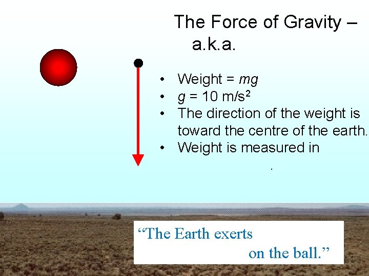 The Force of Gravity – a. k. a. • Weight = mg • g