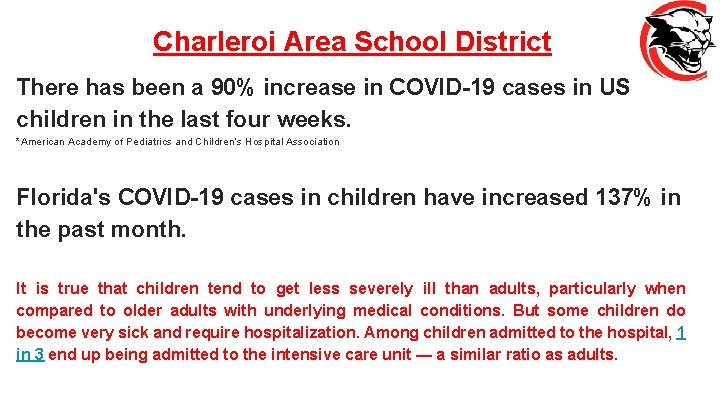 Charleroi Area School District There has been a 90% increase in COVID-19 cases in
