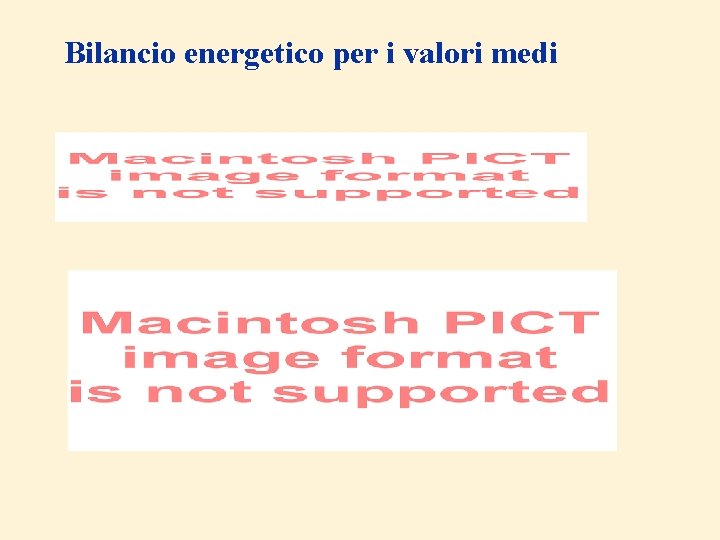 Bilancio energetico per i valori medi 