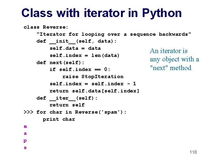 Class with iterator in Python class Reverse: "Iterator for looping over a sequence backwards"