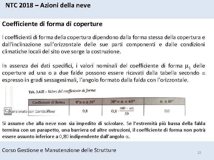 NTC 2018 – Azioni della neve Coefficiente di forma di coperture I coefficienti di NTC 2018 – Azioni della neve Coefficiente di forma di coperture I coefficienti di