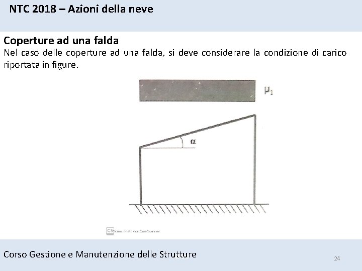 NTC 2018 – Azioni della neve Coperture ad una falda Nel caso delle coperture NTC 2018 – Azioni della neve Coperture ad una falda Nel caso delle coperture