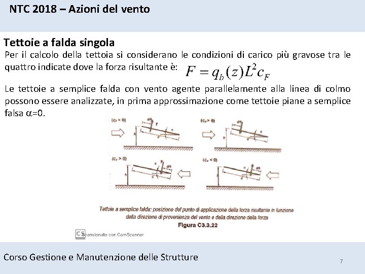 NTC 2018 – Azioni del vento Tettoie a falda singola Per il calcolo della NTC 2018 – Azioni del vento Tettoie a falda singola Per il calcolo della