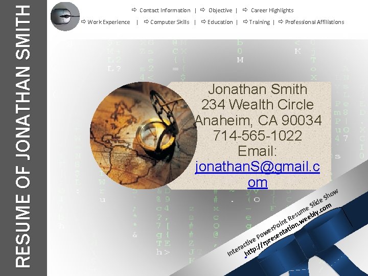 RESUME OF JONATHAN SMITH Contact Information | Objective | Career Highlights Work Experience |