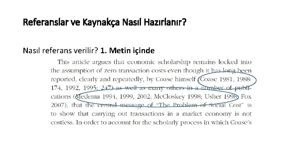 Referanslar ve Kaynakça Nasıl Hazırlanır? Nasıl referans verilir? 1. Metin içinde 