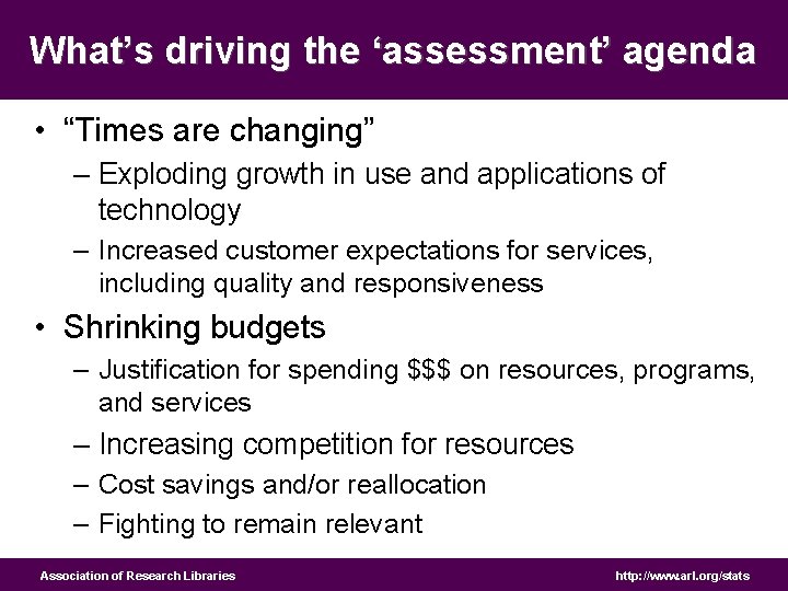 What’s driving the ‘assessment’ agenda • “Times are changing” – Exploding growth in use