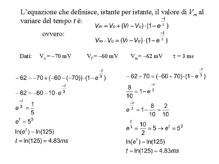 L’equazione che definisce, istante per istante, il valore di Vm al variare del tempo