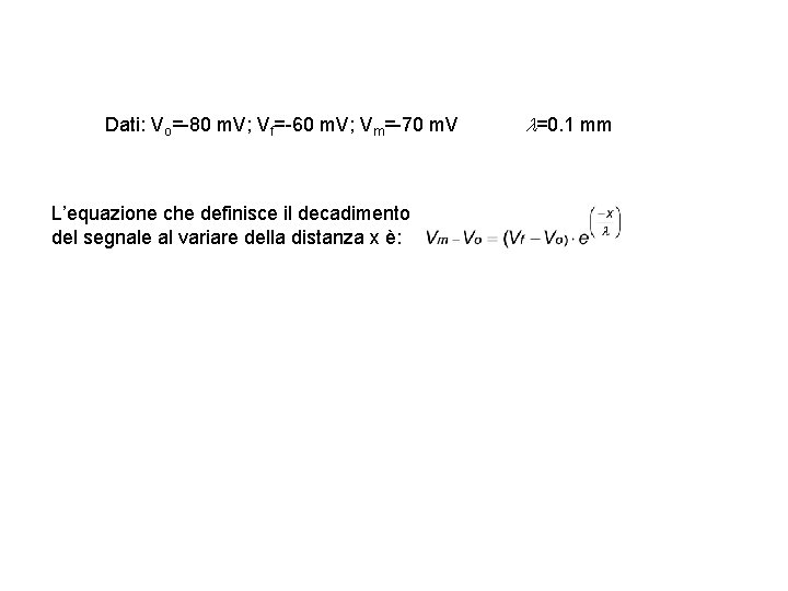 Dati: Vo=-80 m. V; Vf=-60 m. V; Vm=-70 m. V L’equazione che definisce il