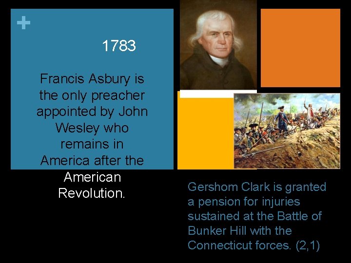 + 1783 Francis Asbury is the only preacher appointed by John Wesley who remains