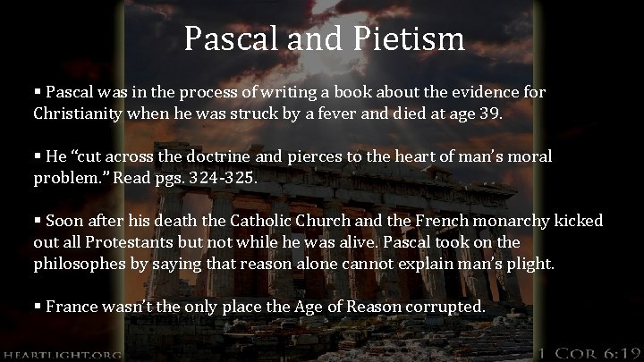 History of the Church II Week Eight Pascal
