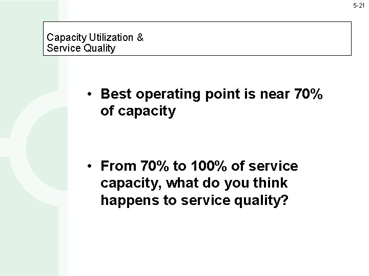 5 -21 Capacity Utilization & Service Quality • Best operating point is near 70%