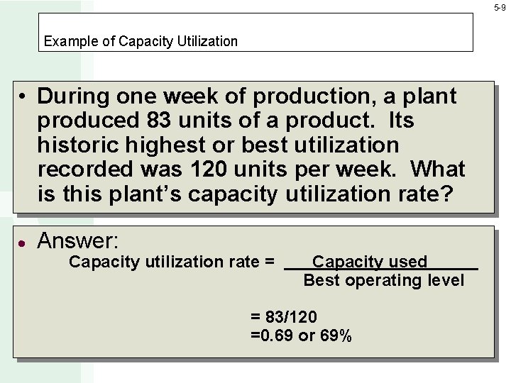 5 -9 Example of Capacity Utilization • During one week of production, a plant