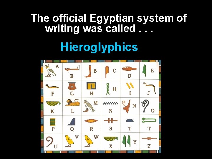 The official Egyptian system of writing was called. . . Hieroglyphics 