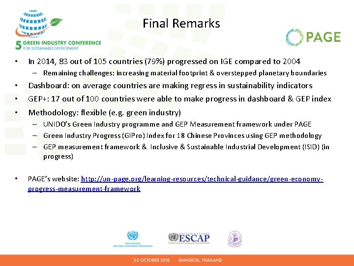 Final Remarks • In 2014, 83 out of 105 countries (79%) progressed on IGE