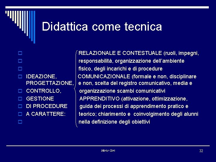 Didattica come tecnica o RELAZIONALE E CONTESTUALE (ruoli, impegni, o responsabilità, organizzazione dell’ambiente o