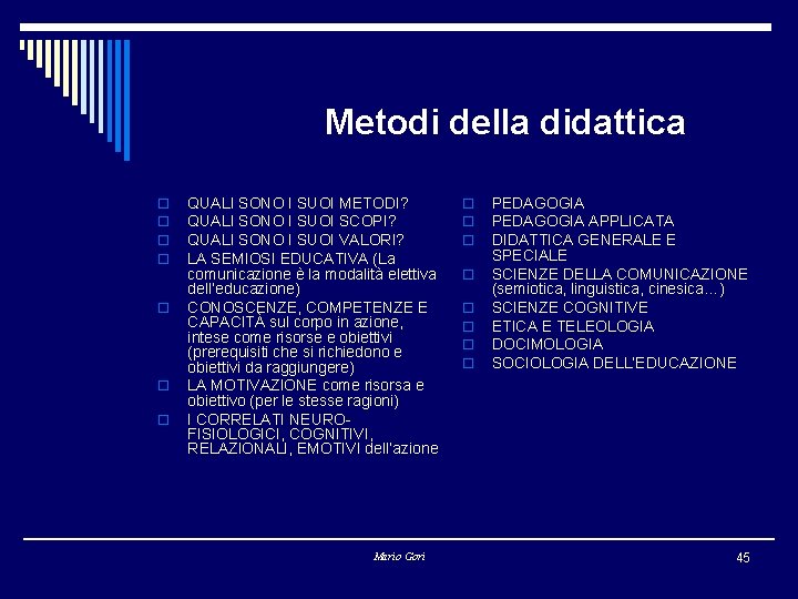 Metodi della didattica o o o o QUALI SONO I SUOI METODI? QUALI SONO