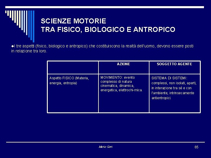 SCIENZE MOTORIE TRA FISICO, BIOLOGICO E ANTROPICO u. I tre aspetti (fisico, biologico e