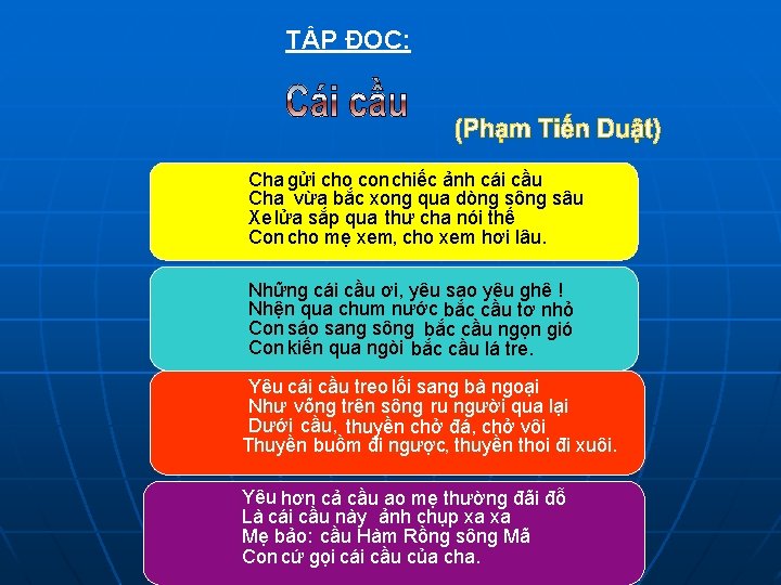 TẬP ĐỌC: Cha gửi cho con chiếc ảnh cái cầu Cha vừa bắc xong