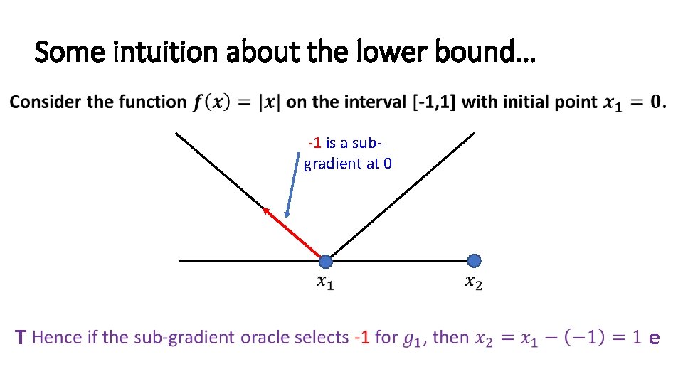 Some intuition about the lower bound… • -1 is a subgradient at 0 Takeaway: