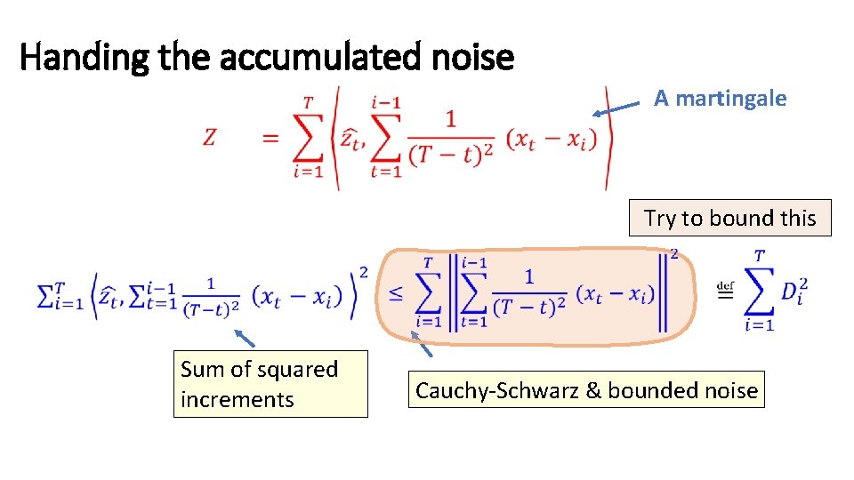 Handing the accumulated noise A martingale Try to bound this Sum of squared increments