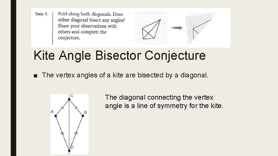 Kite Angle Bisector Conjecture ■ The vertex angles of a kite are bisected by