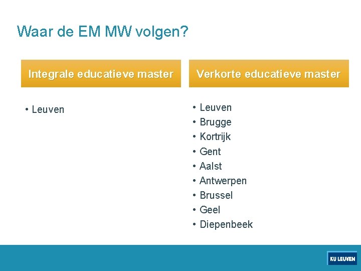 Waar de EM MW volgen? Integrale educatieve master • Leuven Verkorte educatieve master •