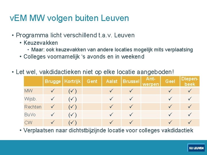 v. EM MW volgen buiten Leuven • Programma licht verschillend t. a. v. Leuven