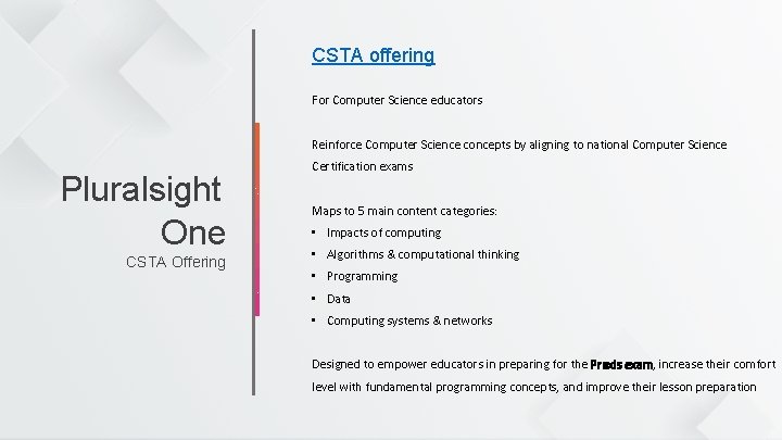 CSTA offering For Computer Science educators Reinforce Computer Science concepts by aligning to national