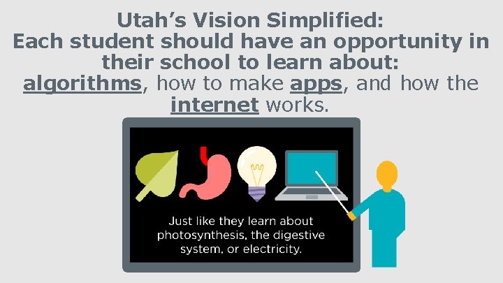 Utah’s Vision Simplified: Each student should have an opportunity in their school to learn