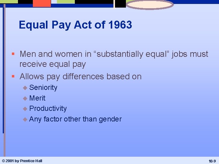 Equal Pay Act of 1963 § Men and women in “substantially equal” jobs must