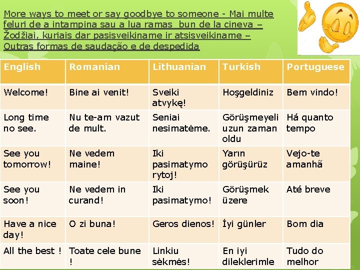 More ways to meet or say goodbye to someone - Mai multe feluri de