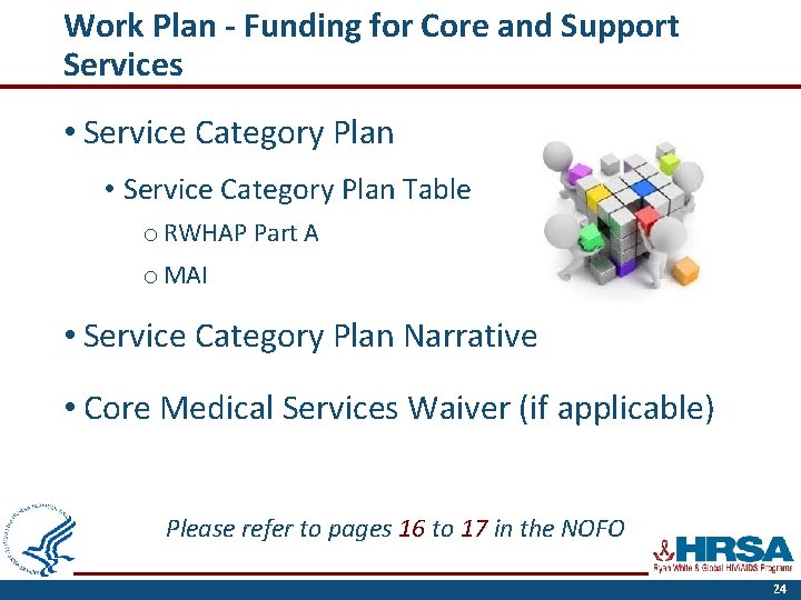 Work Plan - Funding for Core and Support Services • Service Category Plan Table