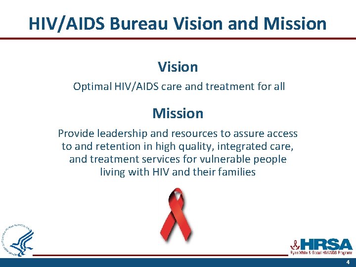 HIV/AIDS Bureau Vision and Mission Vision Optimal HIV/AIDS care and treatment for all Mission