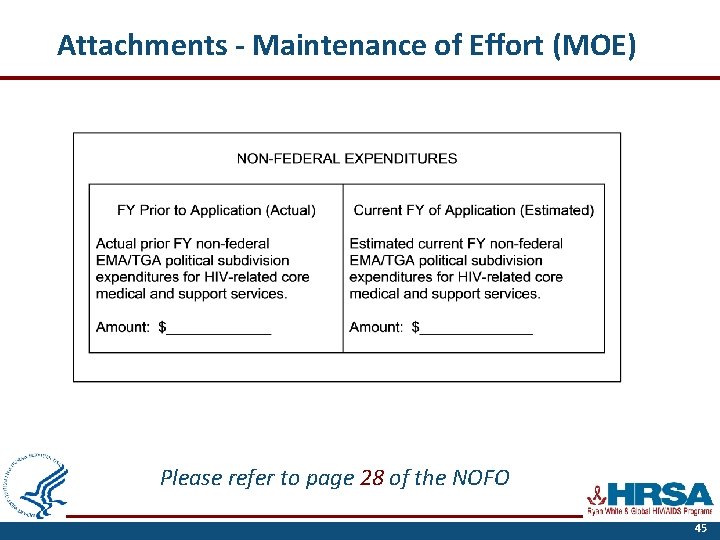Attachments - Maintenance of Effort (MOE) Please refer to page 28 of the NOFO