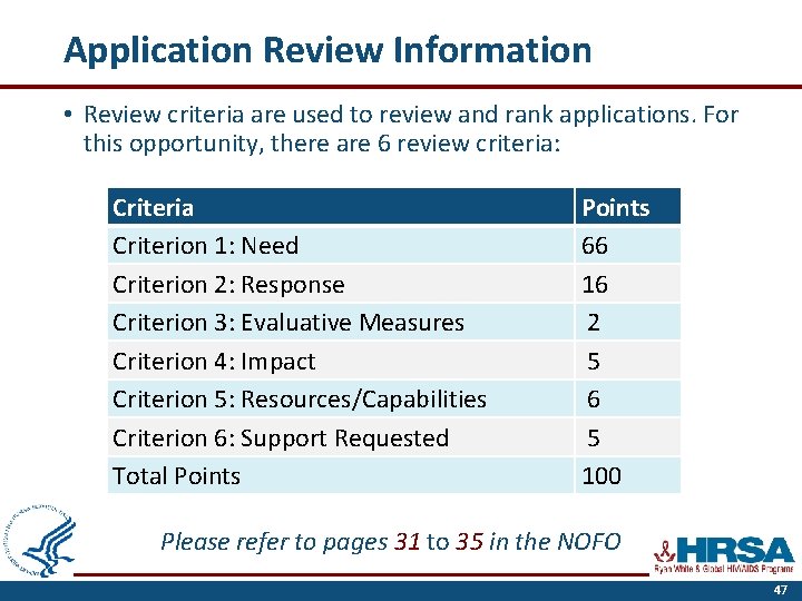 Application Review Information • Review criteria are used to review and rank applications. For