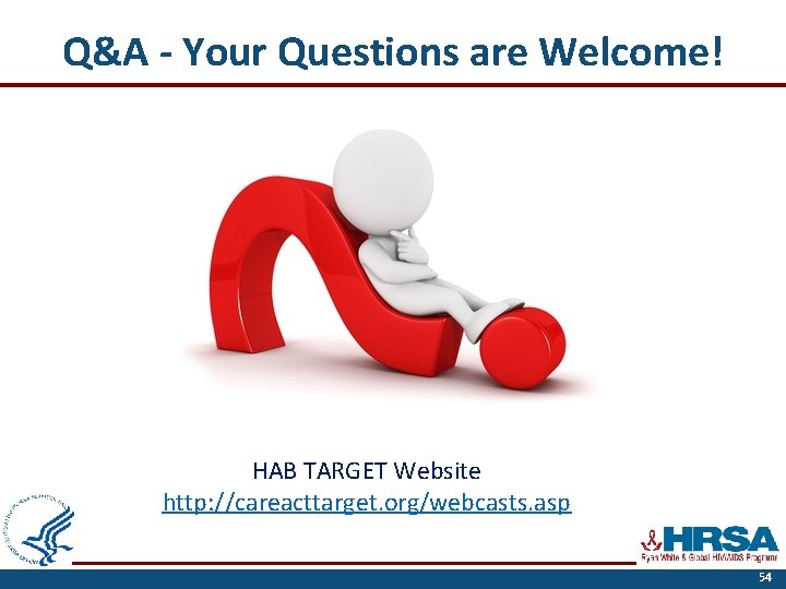 Q&A - Your Questions are Welcome! HAB TARGET Website http: //careacttarget. org/webcasts. asp 54