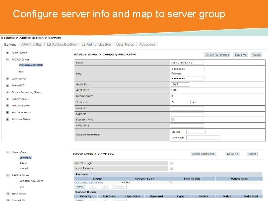 Configure server info and map to server group CONFIDENTIAL © Copyright 2014. Aruba Networks,