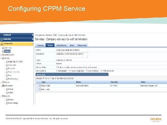 Configuring CPPM Service CONFIDENTIAL © Copyright 2014. Aruba Networks, Inc. All rights reserved 