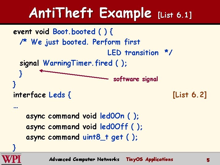 Anti. Theft Example [List 6. 1] event void Boot. booted ( ) { /*