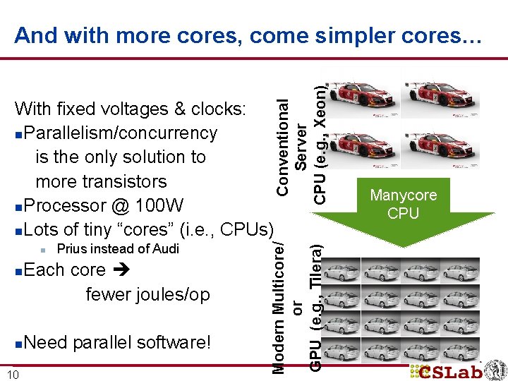 Conventional Server CPU (e. g. , Xeon) And with more cores, come simpler cores… Conventional Server CPU (e. g. , Xeon) And with more cores, come simpler cores…