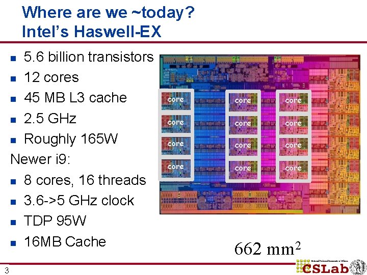 Where are we ~today? Intel’s Haswell-EX 5. 6 billion transistors n 12 cores n Where are we ~today? Intel’s Haswell-EX 5. 6 billion transistors n 12 cores n