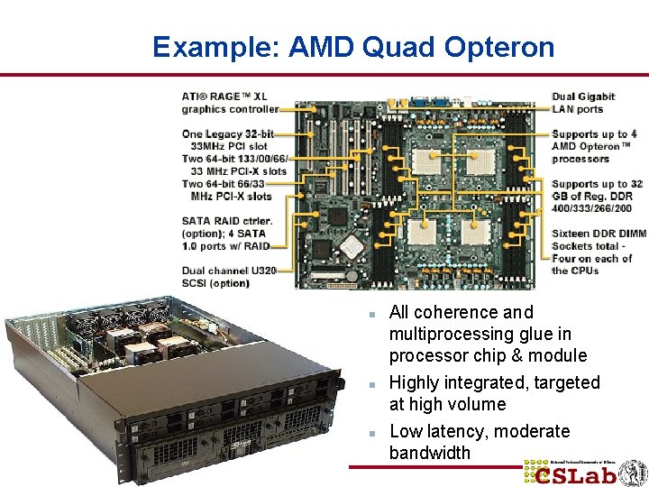 Example: AMD Quad Opteron n 32 All coherence and multiprocessing glue in processor chip Example: AMD Quad Opteron n 32 All coherence and multiprocessing glue in processor chip