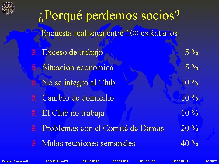 ¿Porqué perdemos socios? Encuesta realizada entre 100 ex. Rotarios Federico Compean III ã Exceso