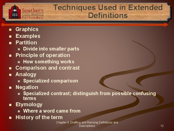 Techniques Used in Extended Definitions n n n Graphics Examples Partition n n Principle