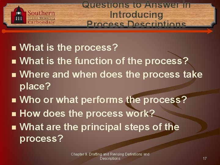 Questions to Answer in Introducing Process Descriptions n n n What is the process?