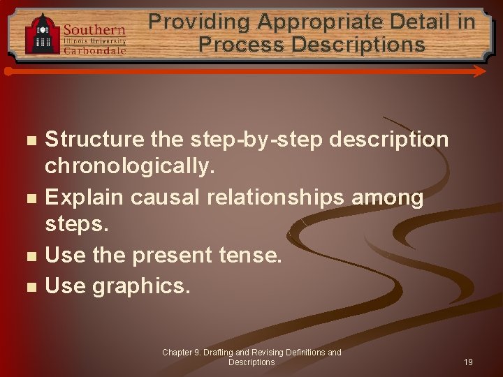 Providing Appropriate Detail in Process Descriptions n n Structure the step-by-step description chronologically. Explain