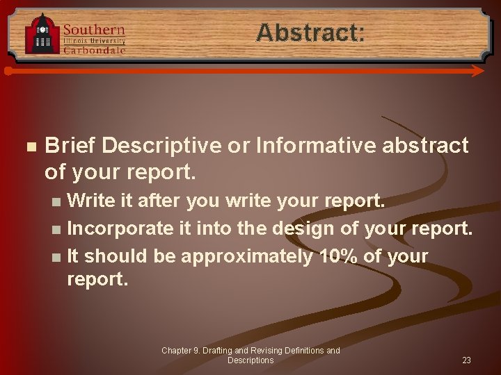 Abstract: n Brief Descriptive or Informative abstract of your report. Write it after you