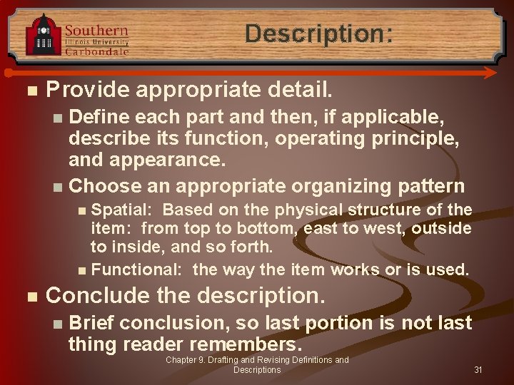 Description: n Provide appropriate detail. Define each part and then, if applicable, describe its